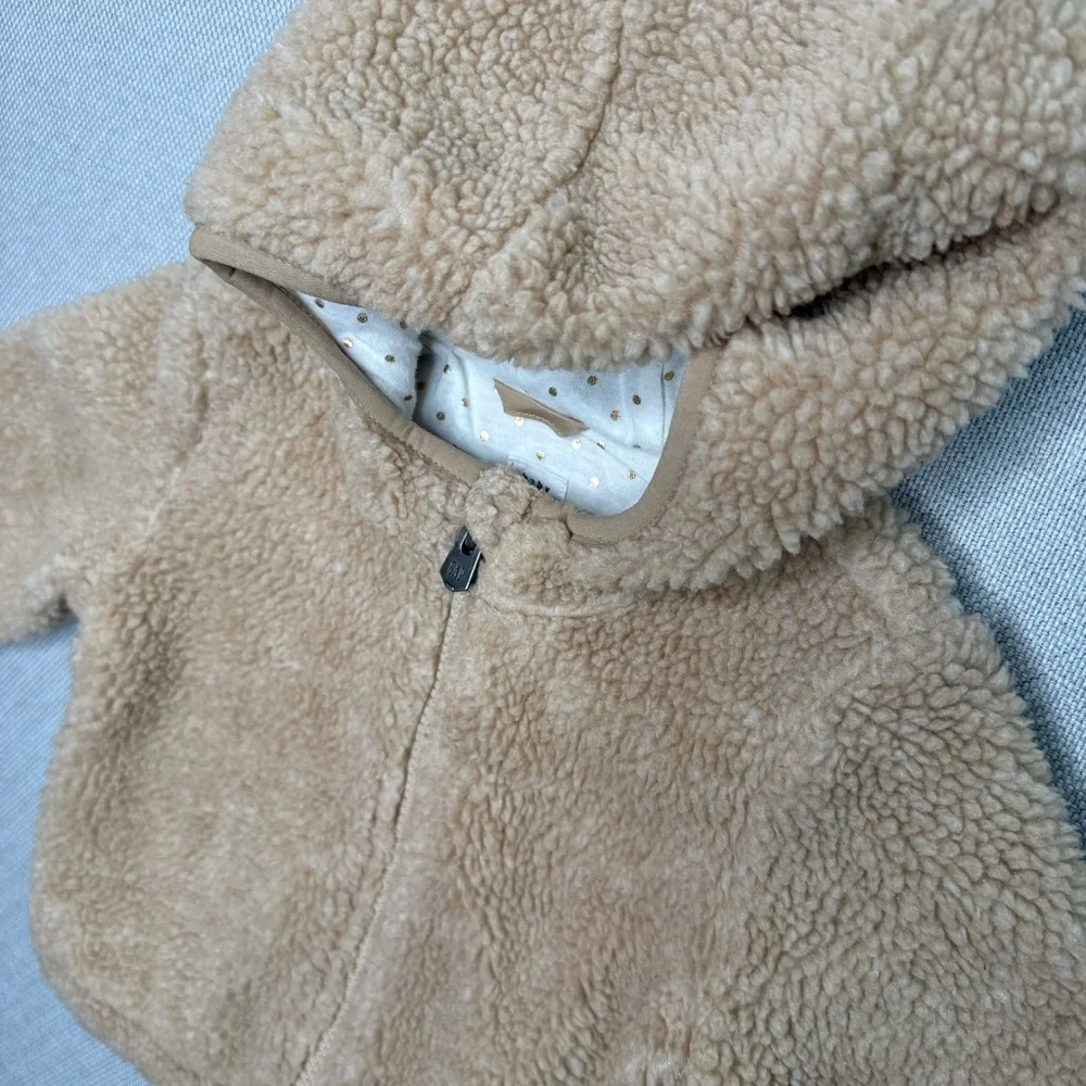 Baby Gap Sherpa Fuzzy Hooded Jacket Tan Hoodie Size 12-18‎ Months